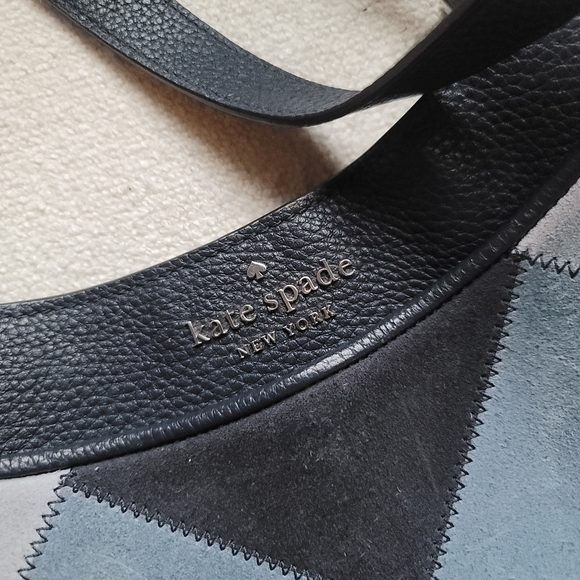 Kate Spade, North South Crossbody Bag, Patchwork Suede, Blazer Blue‎ - Picture 4 of 12